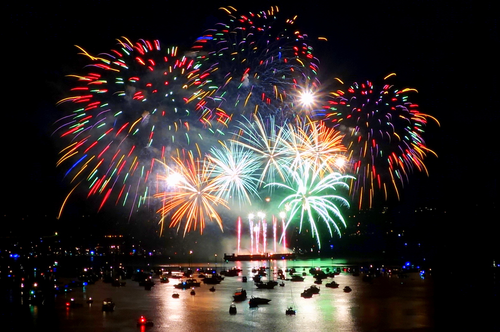 Fireworks over Vancouver harbor