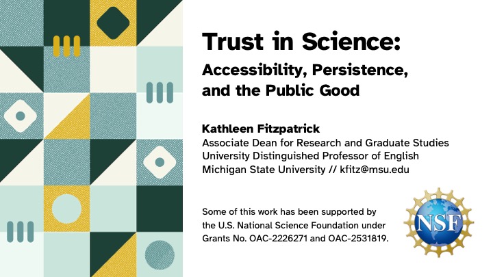 Title slide: Trust in Science: Accessibility, Persistence, and the Public Good