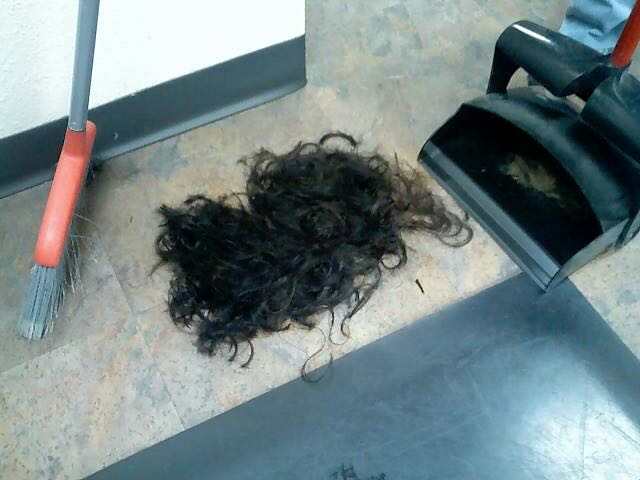 a huge pile of hair on the floor