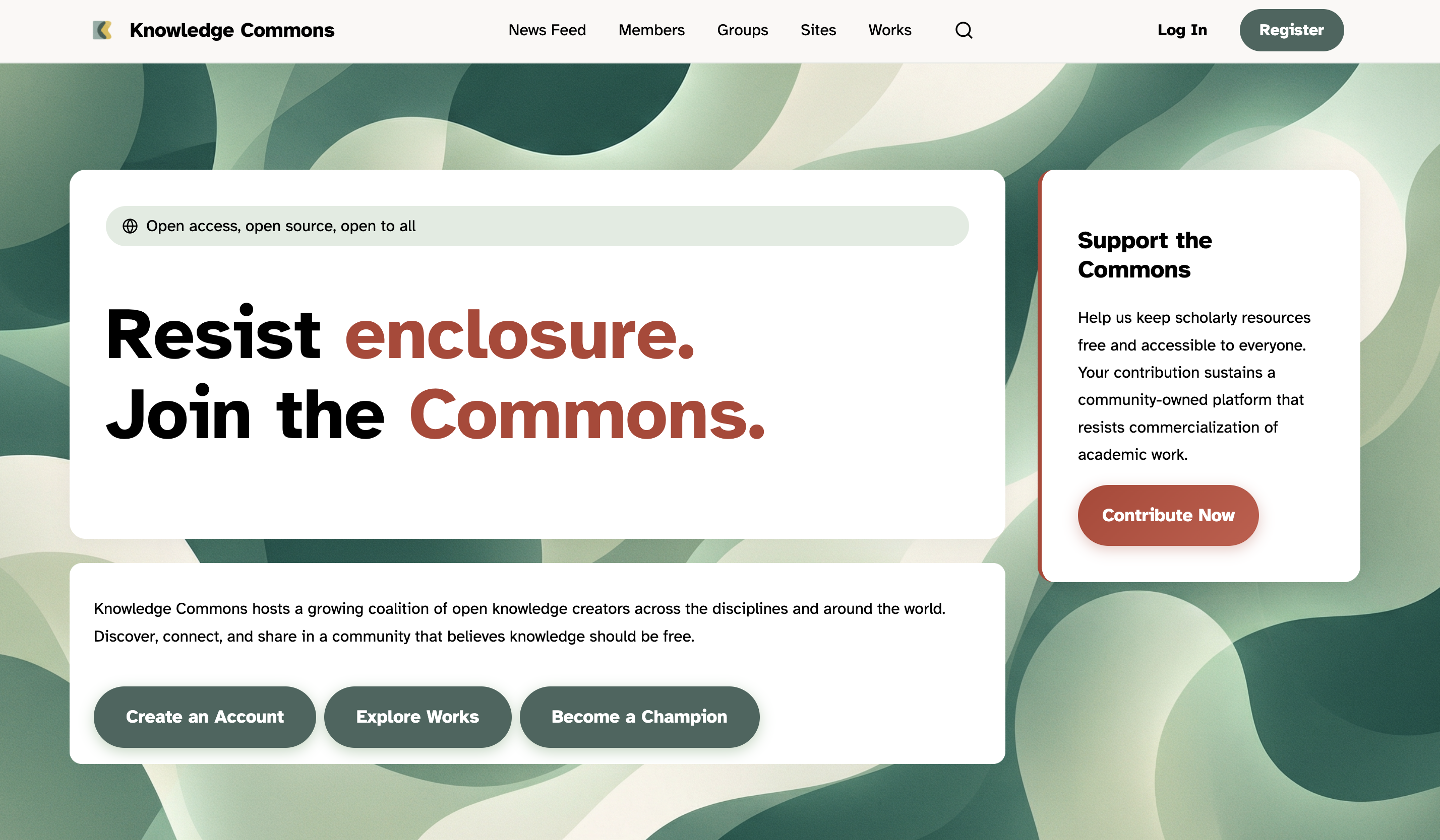 Screenshot of Knowledge Commons front page