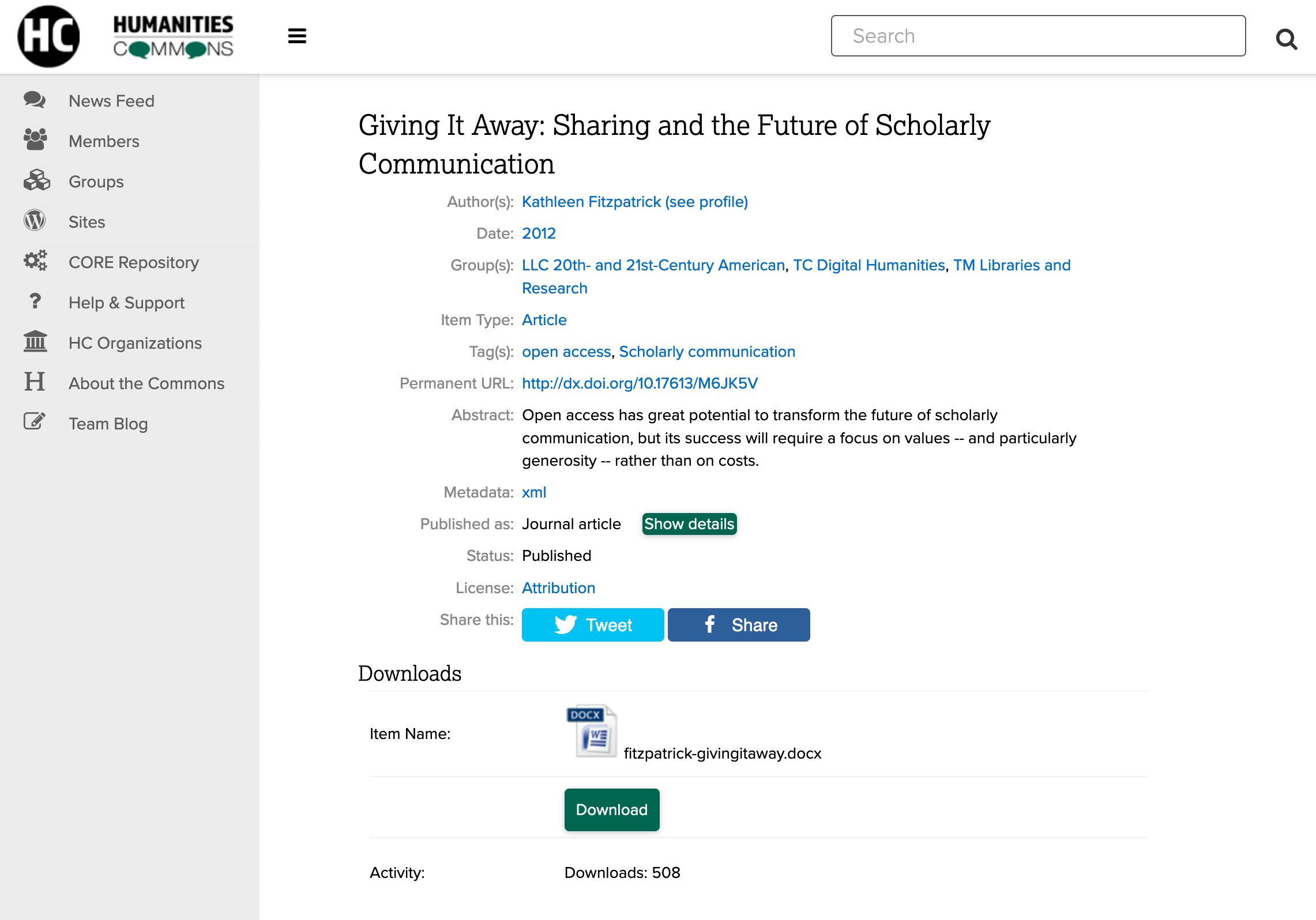 Screenshot of repository item