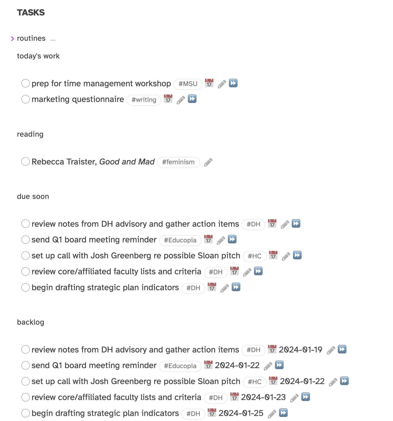 Screenshot of Obsidian Tasks note