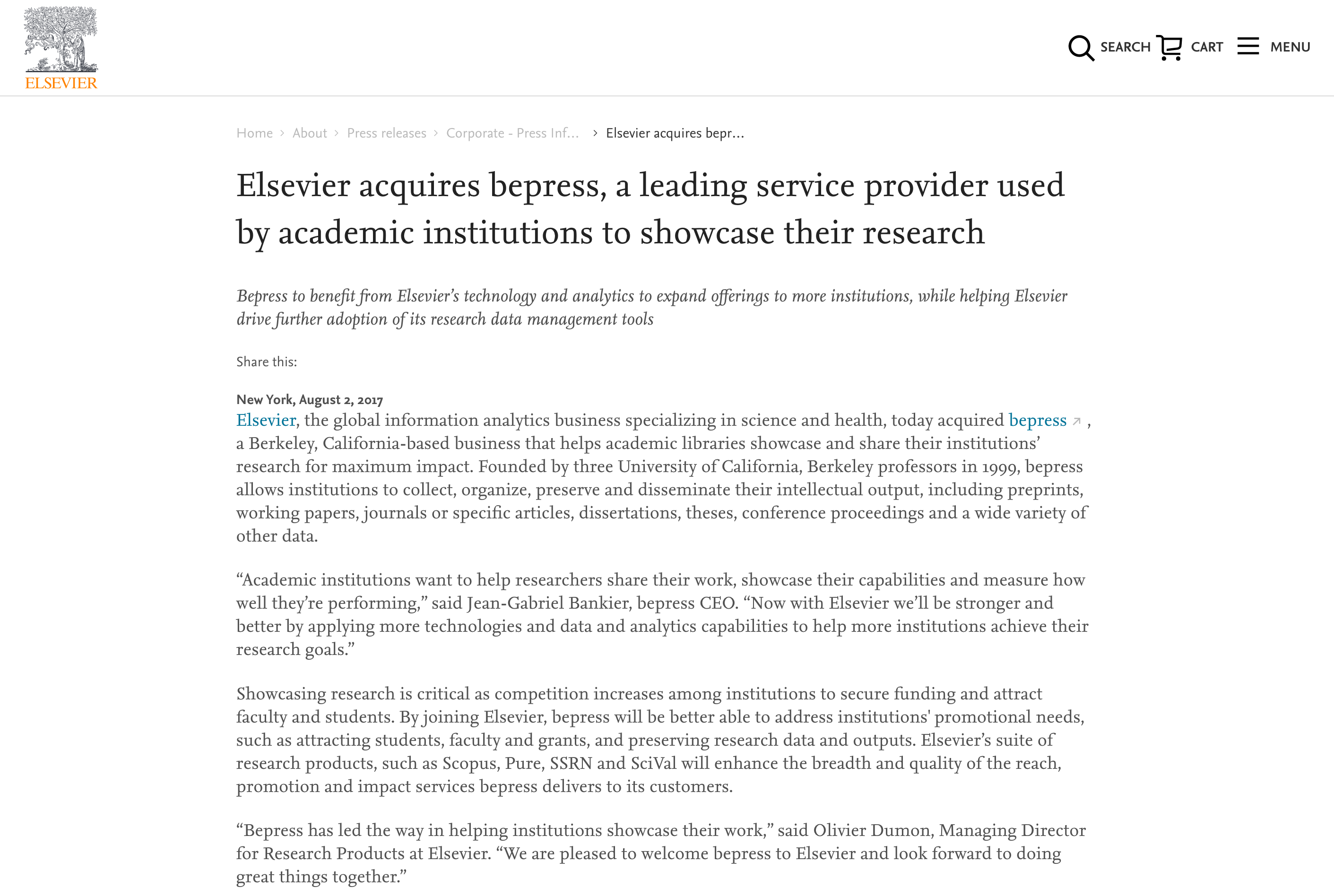 Elsevier acquires bepress