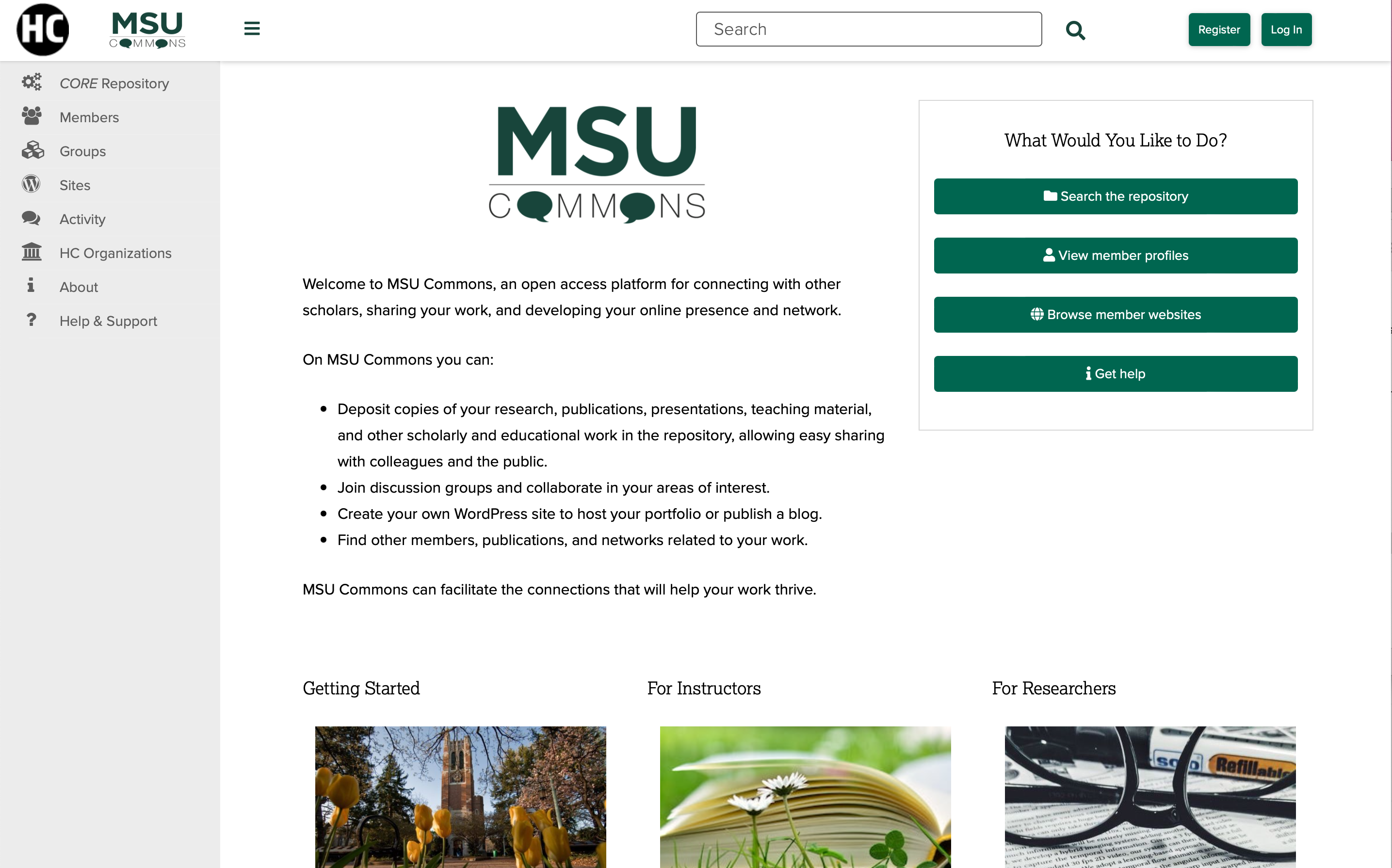 Screenshot of MSU Commons
