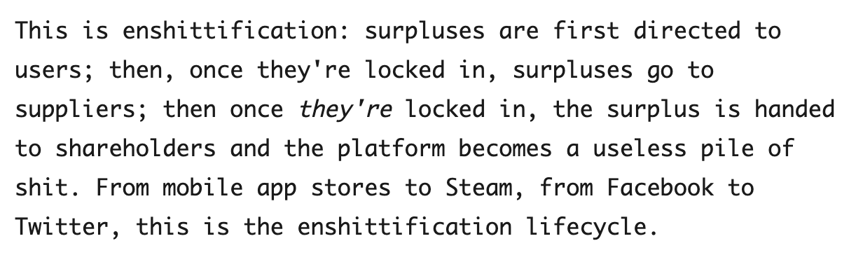 Doctorow on enshittification