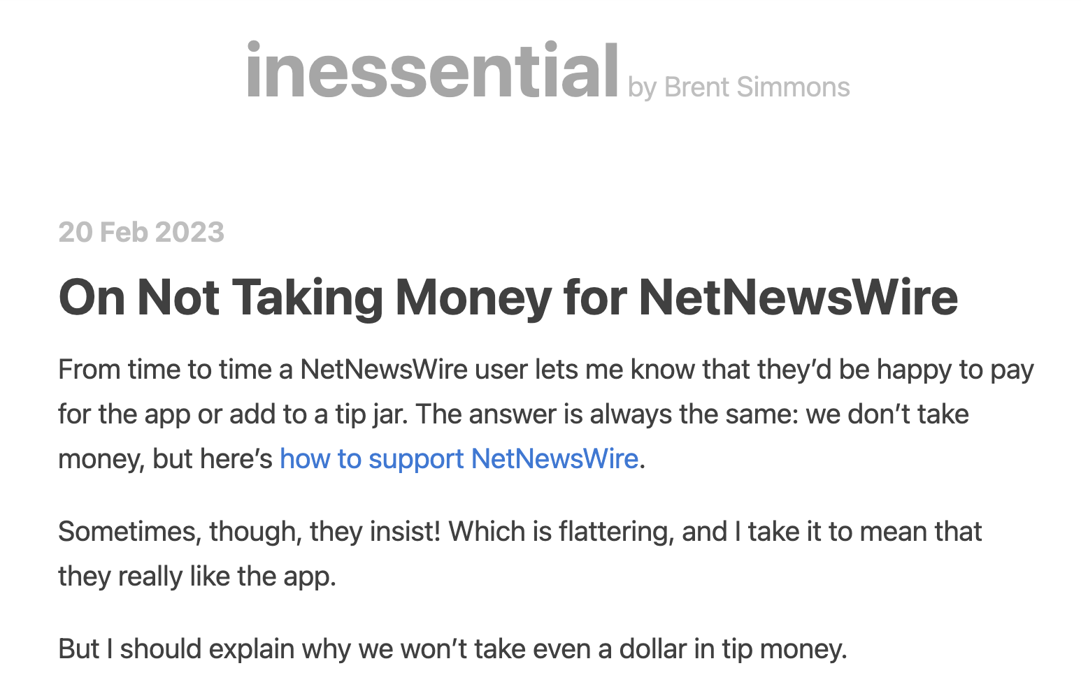 Brent Simmons’ blog, inessential