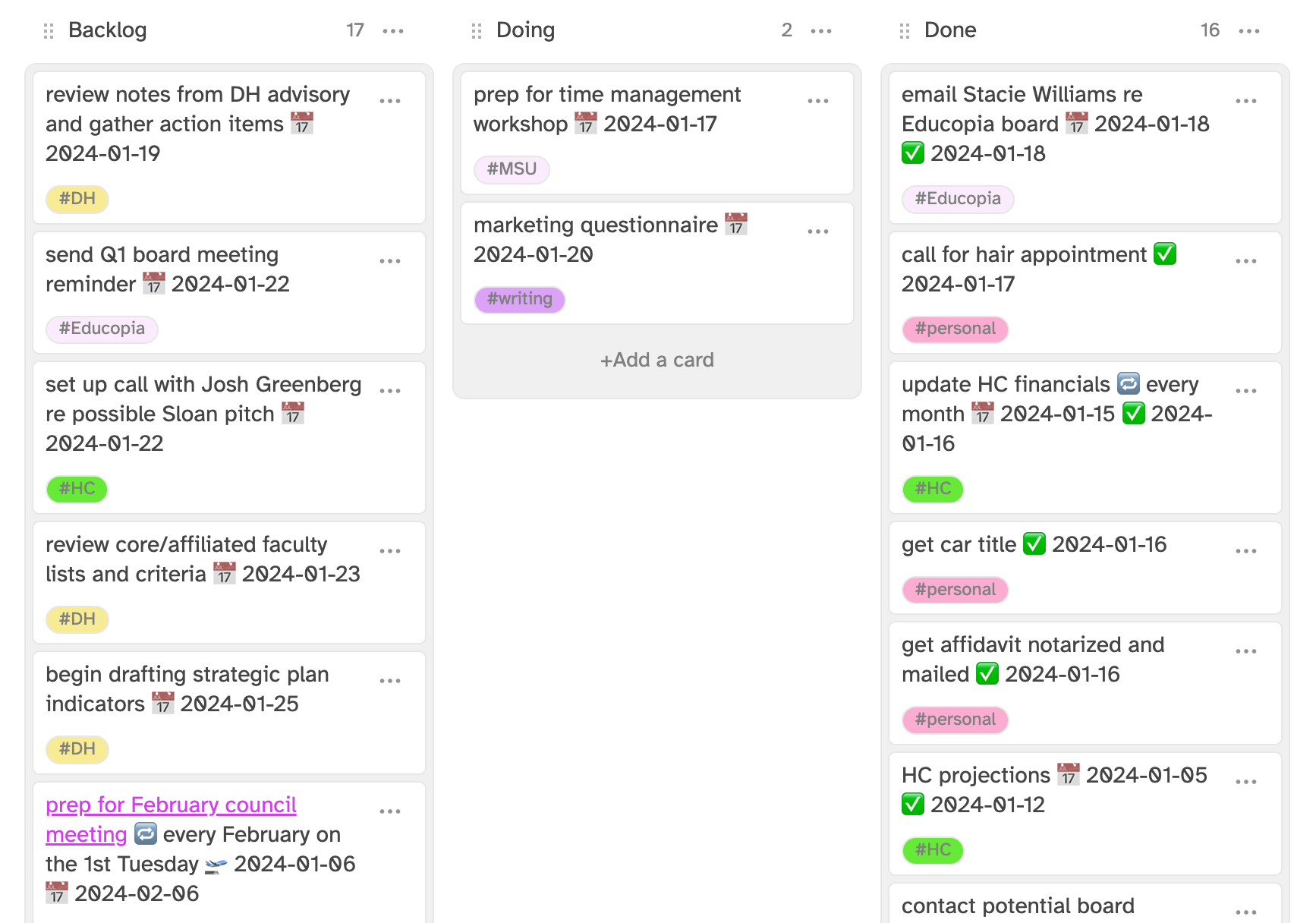Screenshot of Kanban note