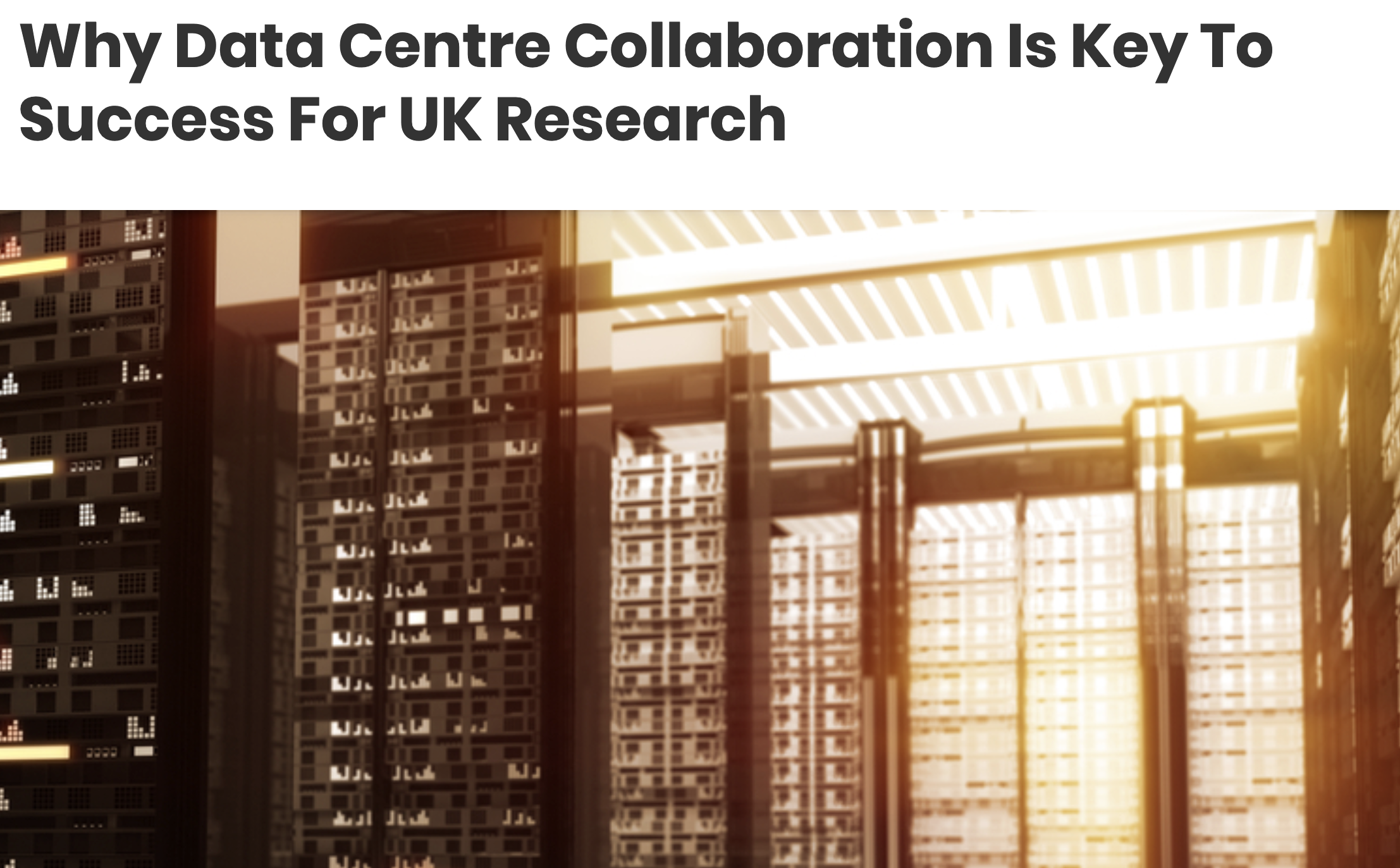 Screen shot of story about UK data center collaboration