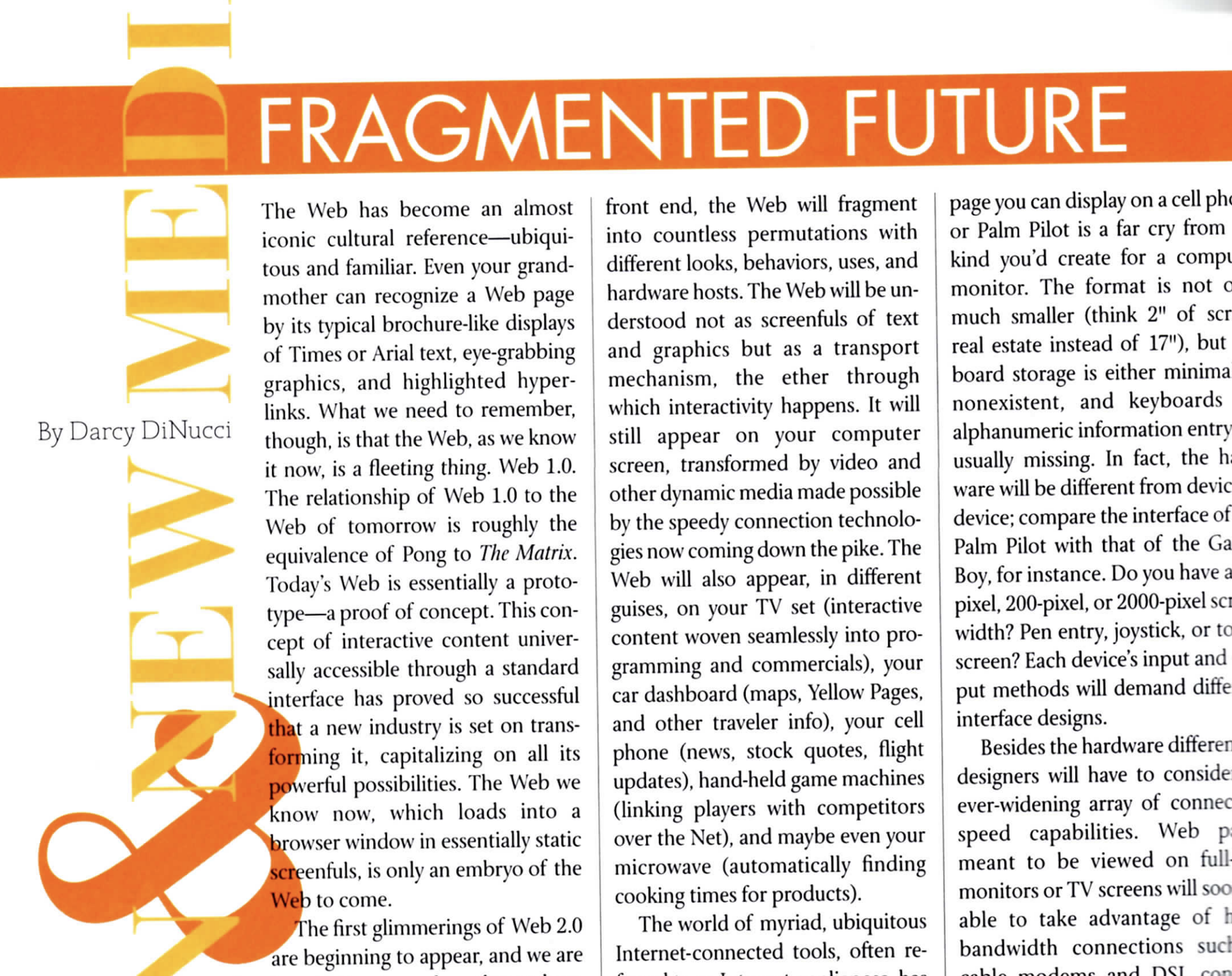 Screenshot of DiNucci, Fragmented Futures