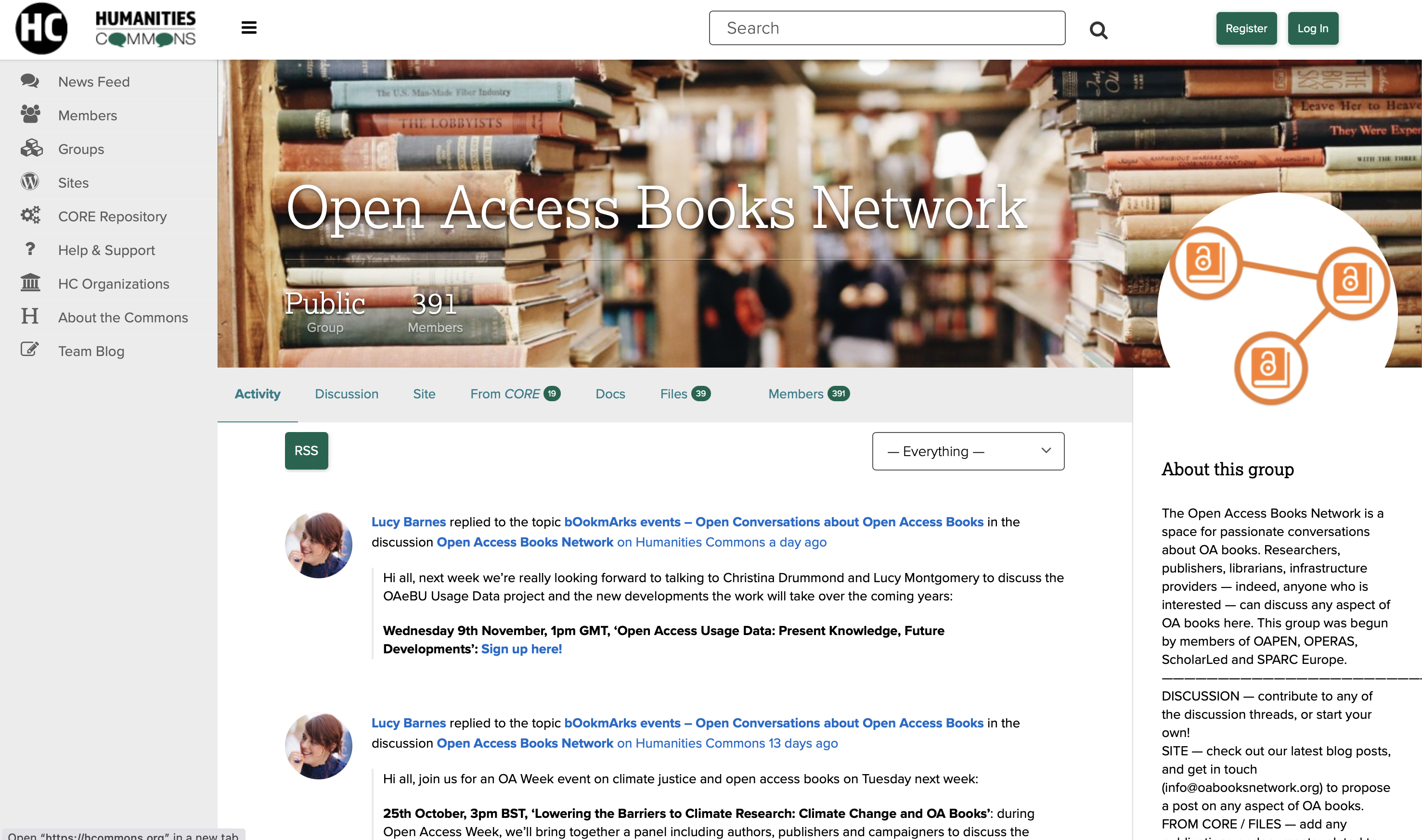 Screenshot of the OA Books Network group
