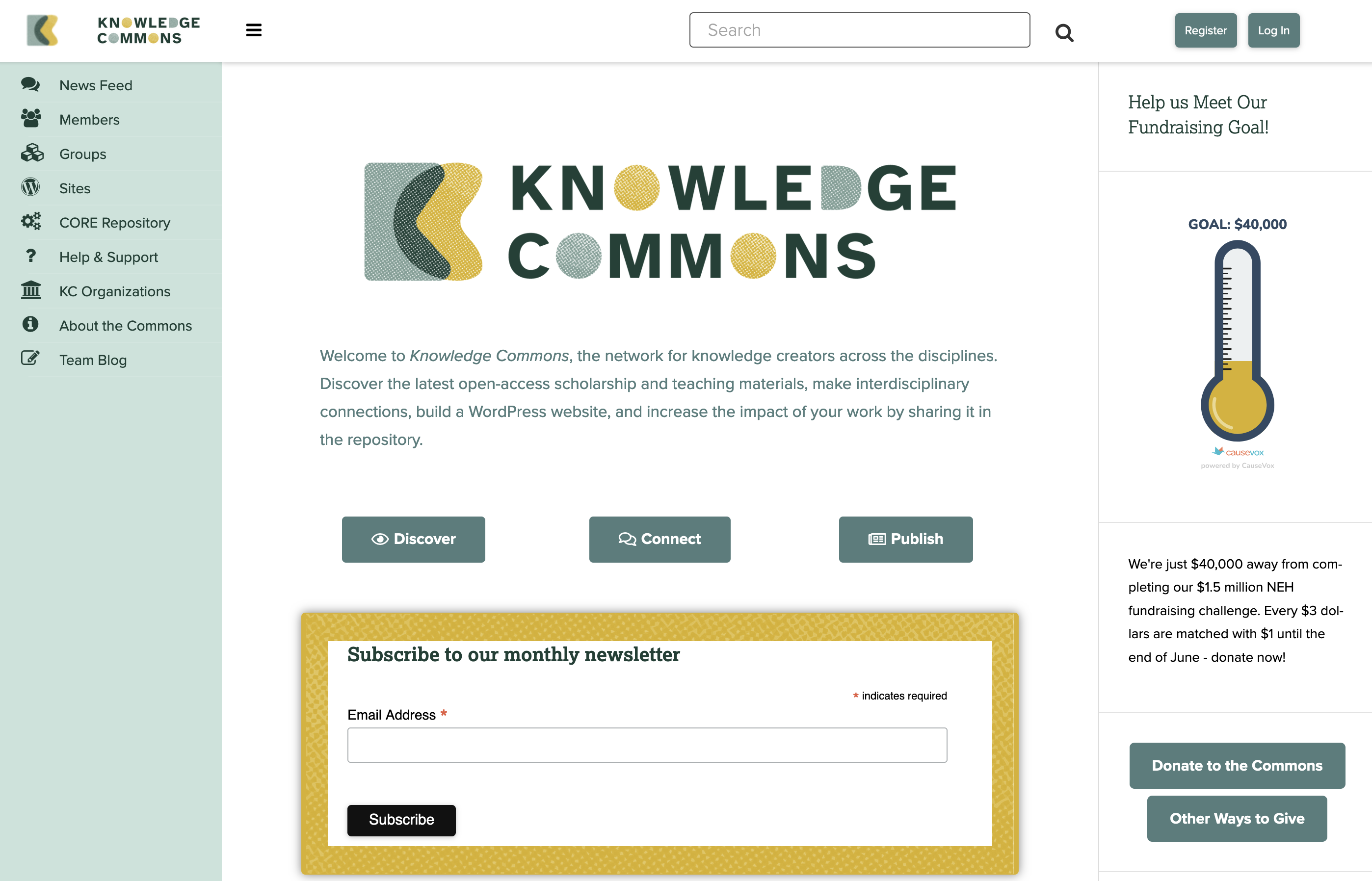 Screenshot of Knowledge Commons front page