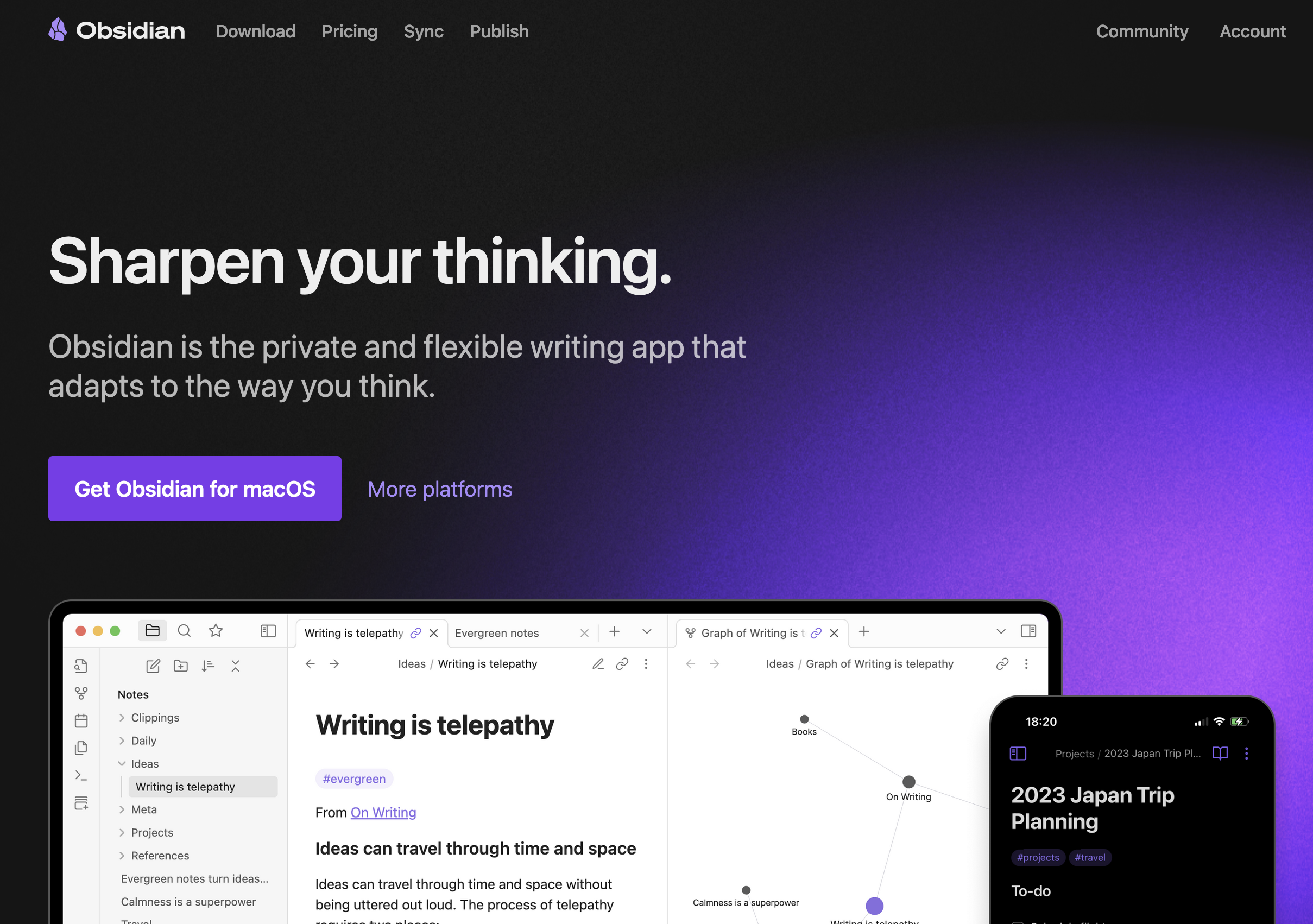 Screenshot of the obsidian.md website