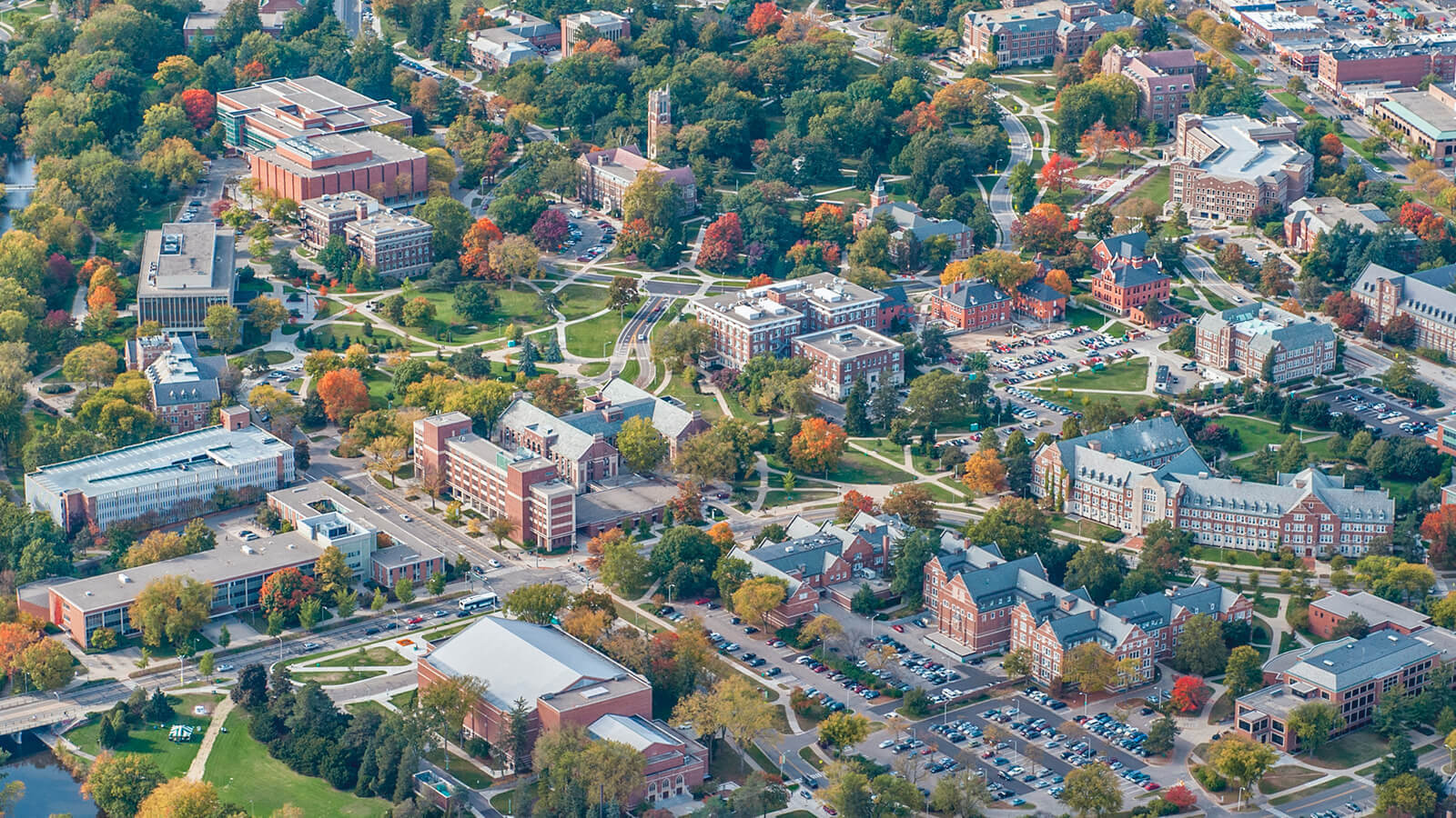 Aerial view of the north side of MSU campus