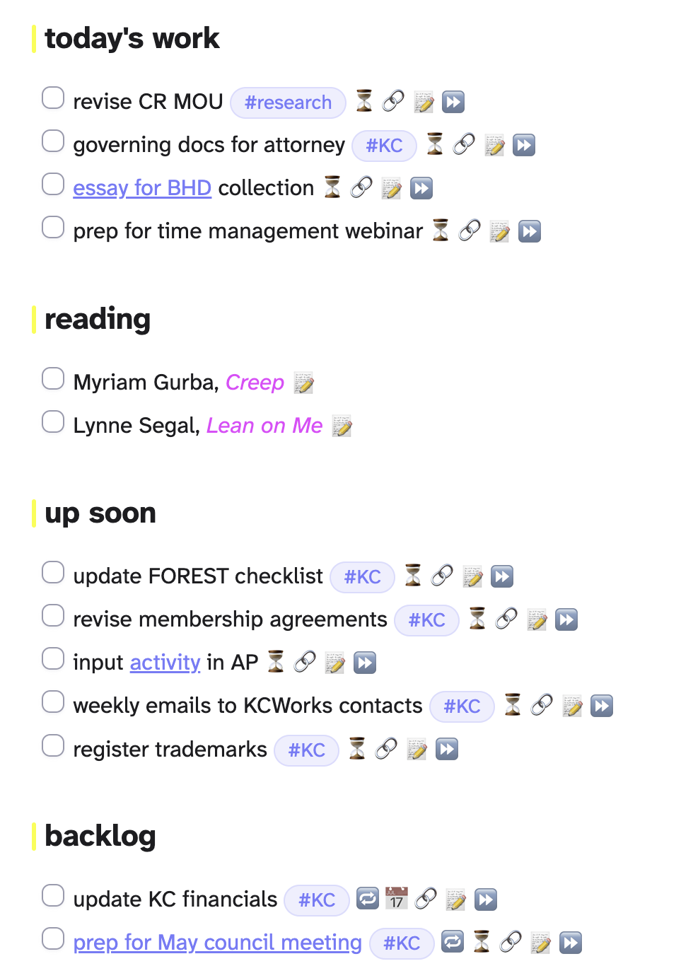 Screenshot of Obsidian Tasks note