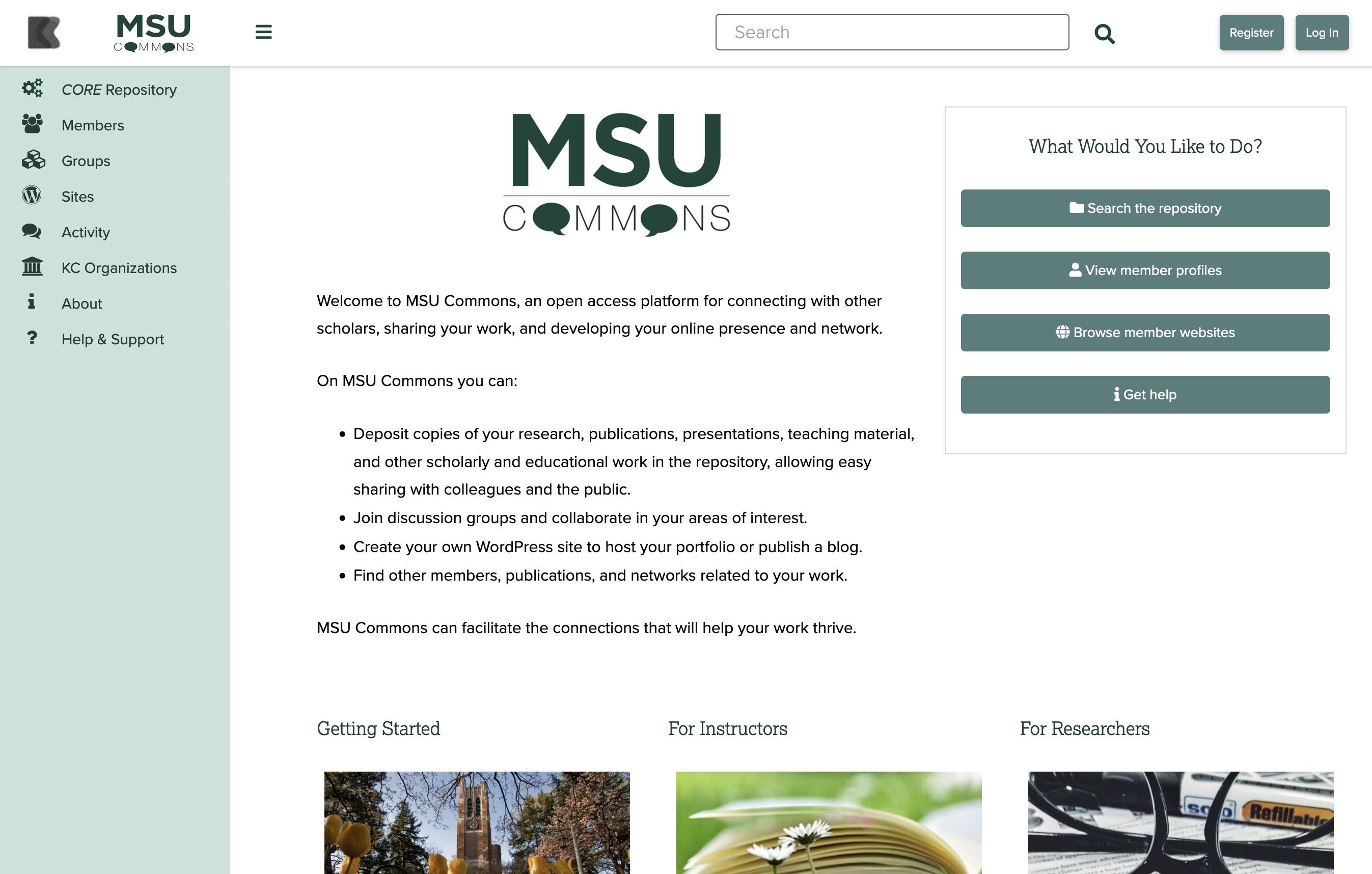 Screenshot of MSU Commons