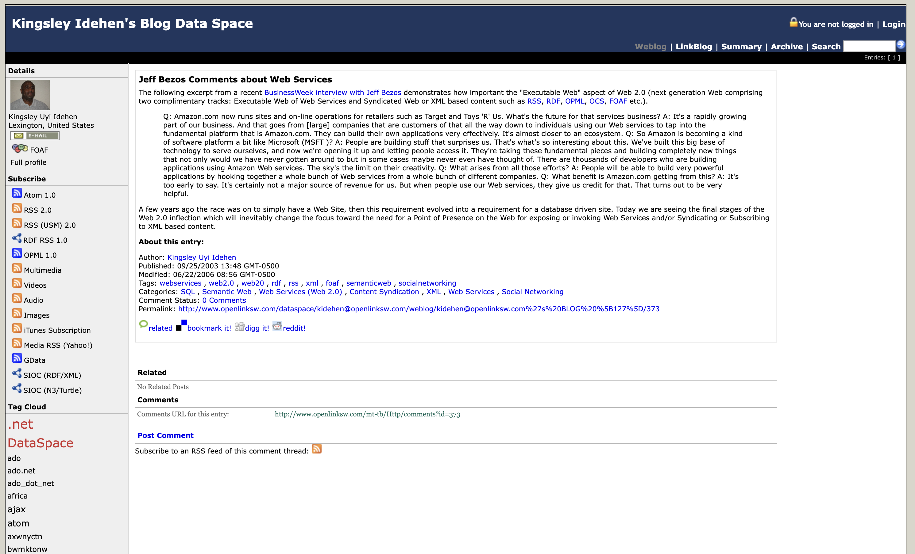Screenshot of Idehen, Jeff Bezos Comments