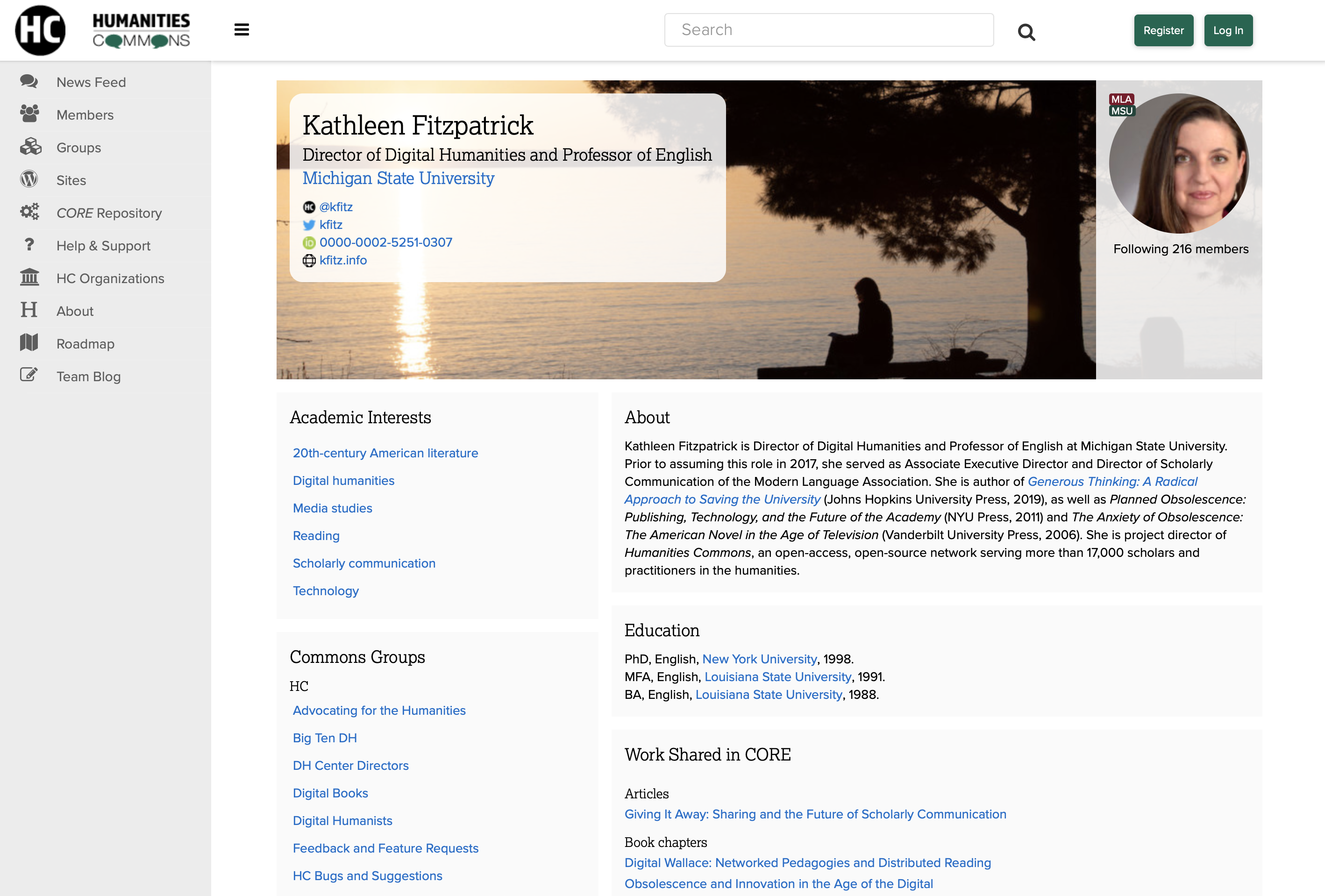 Humanities Commons profile