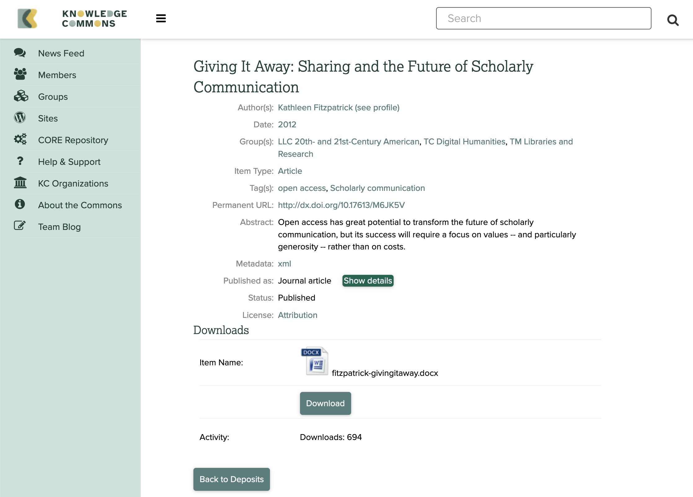 Screenshot of repository item